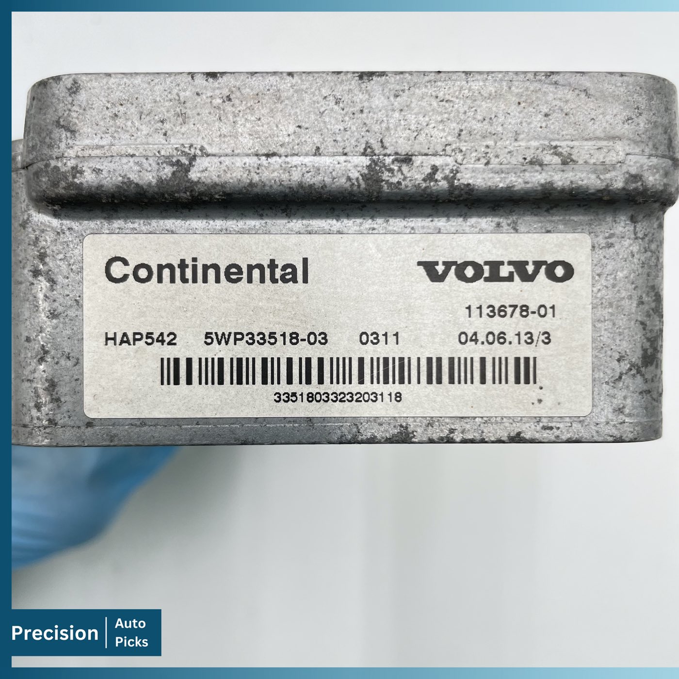 Volvo Haldex Gen 4 DEM label: Continental / Volvo, part number 5WP33518-03, HAP542, production 113678-01